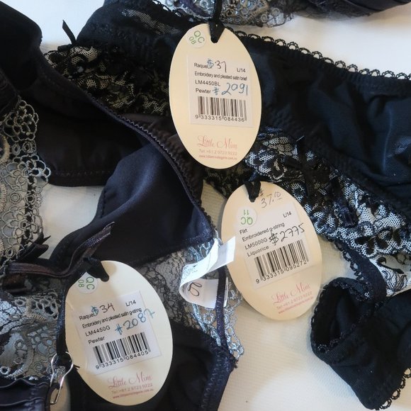 NWT WOMENS 3PC LITTLE MINX BLACK/GRAY LACE TRIM THONG/PANTIES SZ L - Picture 6 of 6